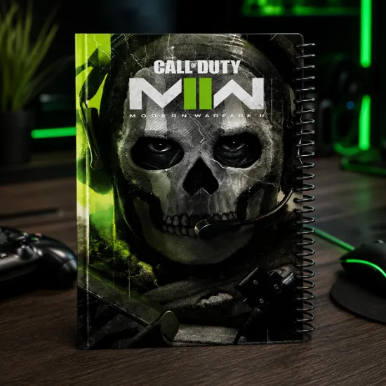 دفتر مشق 60 برگ حاشیه دار مشایخ طرح کالاف دیوتی Call of Duty ندای وظیفه سایز وزیری 17×24 با فنر مارپیچ جلد طلقی و جلد پشتی چوبی کد MNR120